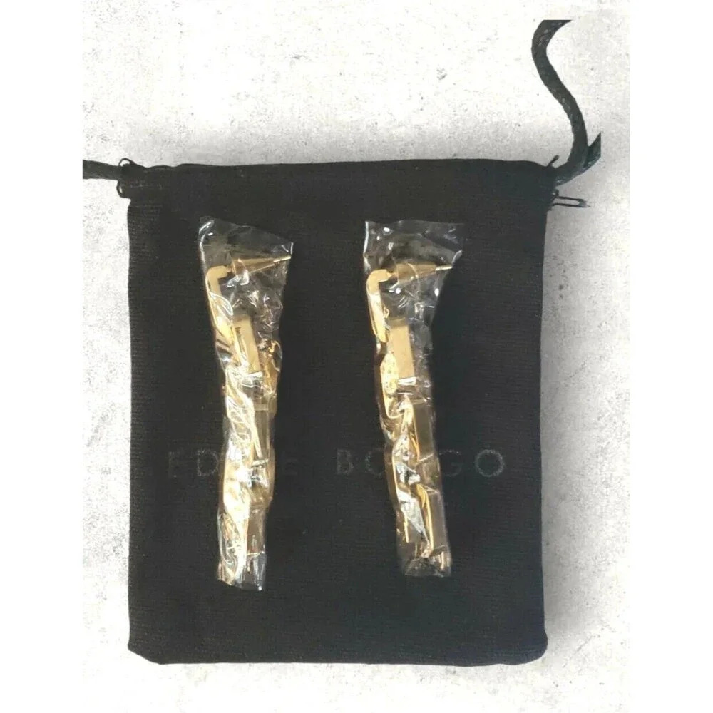 Eddie Borgo Earrings Chain Link 2” Drop 12K Yellow Gold Plated Pierced  New